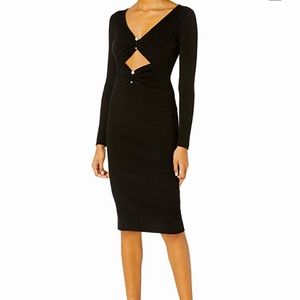 NWT‼️❓GUESS❓Gianna Pierced Ribbed black dress